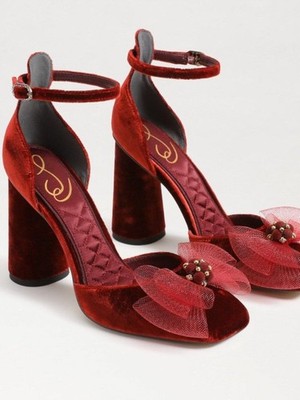 Sam Edelman Colter Red velvet bow ankle strap high heel block