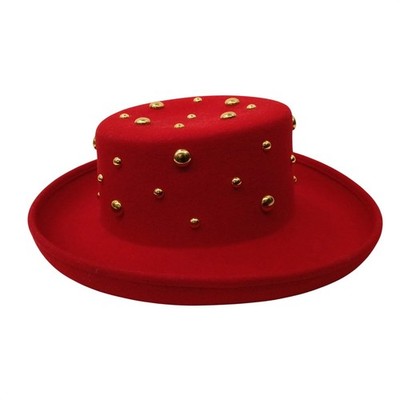 Betmar New York Womens Red Lite Felt Gold Studded Fedora Hat Stylish Packable