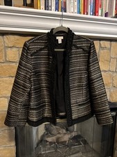 Chicos 2 Black Gold Silver Blazer With Fringe 12