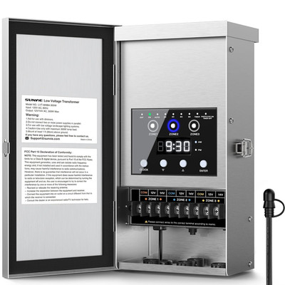SUNVIE 300W Low Voltage Landscape Transformer 3 Zone Independent Control Outdoor