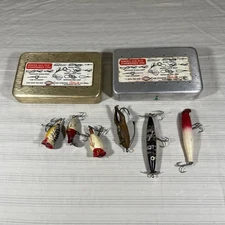 Vintage Fishing Tackle LOT Perrine Fly Boxs Pflueger Frog Popper Chub Pixie U1