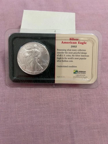 2002 American Eagle 1 oz Silver Dollar Coin, Littleton Shell Holder Uncirculated