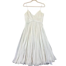 Alexis Dress Womens Large Ivory Silk Pleated Spaghetti Strap V Neck Midi Formal