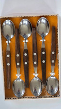 6-teiliges Set Teelöffel Holzgriff "Mid Century-Design" 1960/1970 OVP