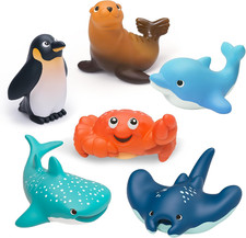 6-Pcs Ocean Bath Toys for Toddlers 1-3, No Hole Mold Free Bathtub Toys, Whale Sh