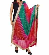 Women's Jaipuri Art Silk Bandhej Rajasthani Bandhani Dupatta with Gota Patti