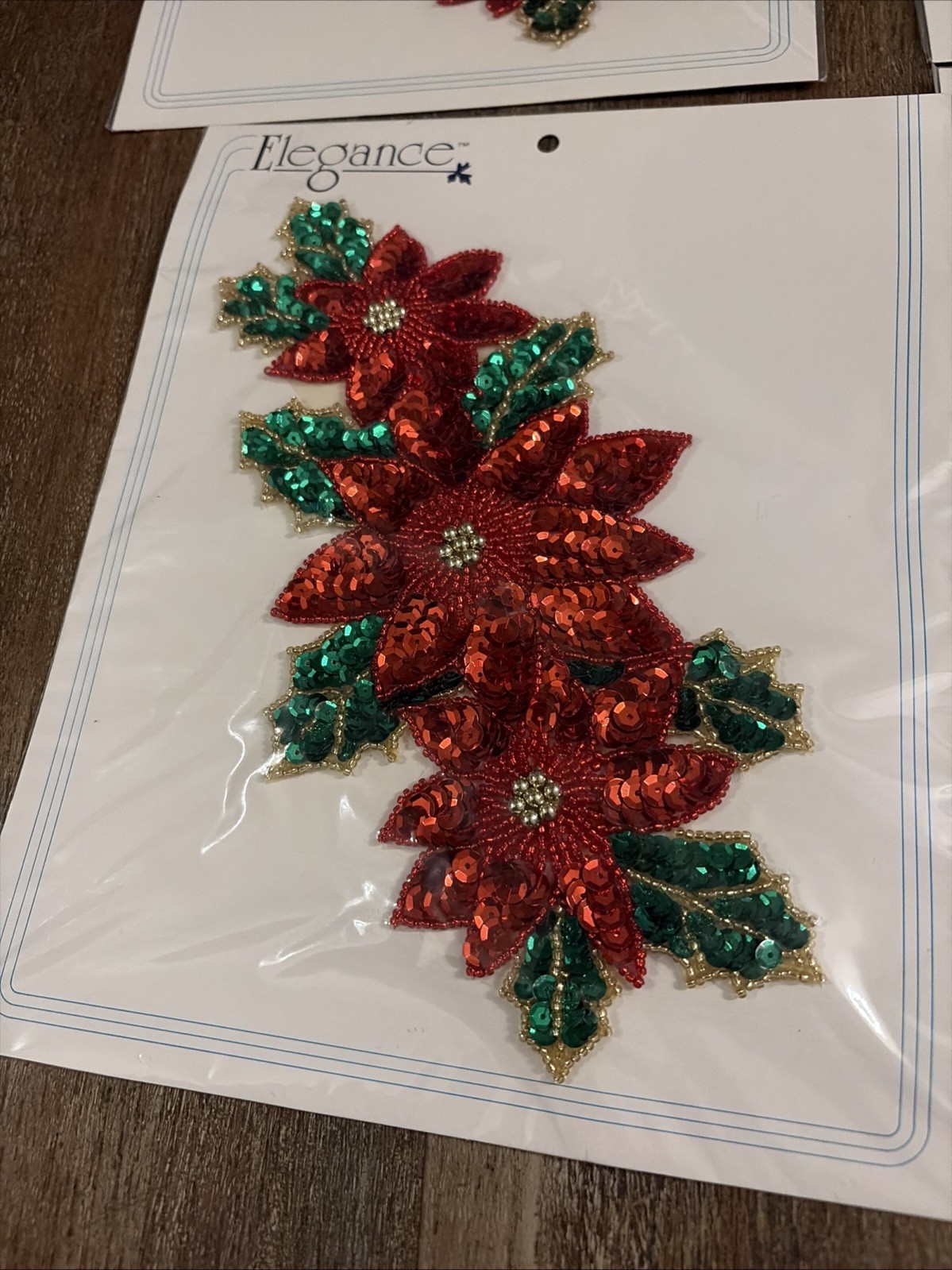 Beaded Sequin Poinsettia 9 In Appliques Vintage NEW In Package Lot Of 6