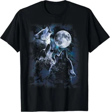 Gildan Tee Wolf Howling At The Moon T-Shirt Wildlife. Wolves Lovers Men T-Shirt