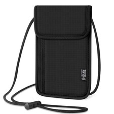 5.5" L x 7.9" W Travel Neck Wallet, RFID Passport Holder Black
