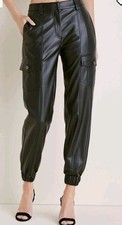Womens Faux Leather Cargo Pants Size 16 BLACK