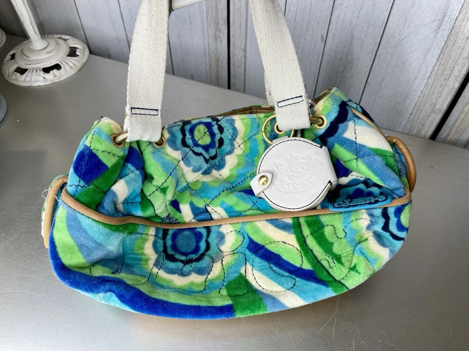 Винтажный Juicy Couture сумка сумка Дамская сумка Y2K махровый психоделический пейсли зеленый - Изображение 2 из 4