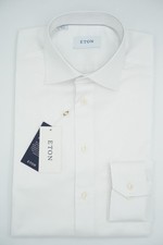 Men Eton Shirt Single Cuff White Shirt Stretch Cotton Contemporary Size 41 16