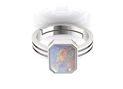 8.25 Ratti 7.00 Carat White Rashi Ratan Fire Opal Gemstone Sterling Silver Ring - Picture 3 of 4