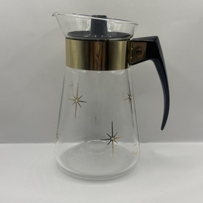 Vtg. Pyrex Gold Atomic Starburst Glass 6-8 Cup Coffee Pot Carafe with lid