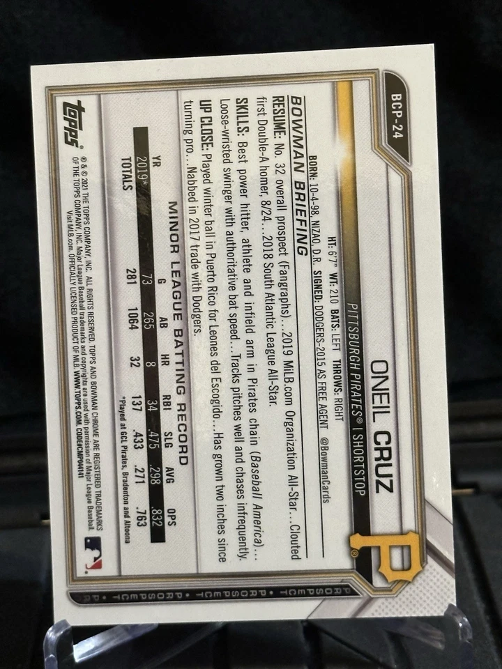 2021 Bowman - Chrome Prospects Oneil Cruz #BCP-24 Purple Refractor /250 (RC) - Image 4 of 4