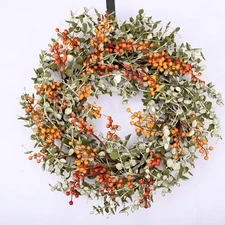 24" Eucalyptus Berry Wreath for Thanksgiving and Fall Decor