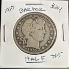 1910 Barber Half Dollar 50C Silver Business Strike Philadelphia Circulated Coin