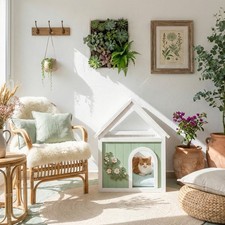 Wooden Pet House Featuring Floral Carvings Transparent Roof