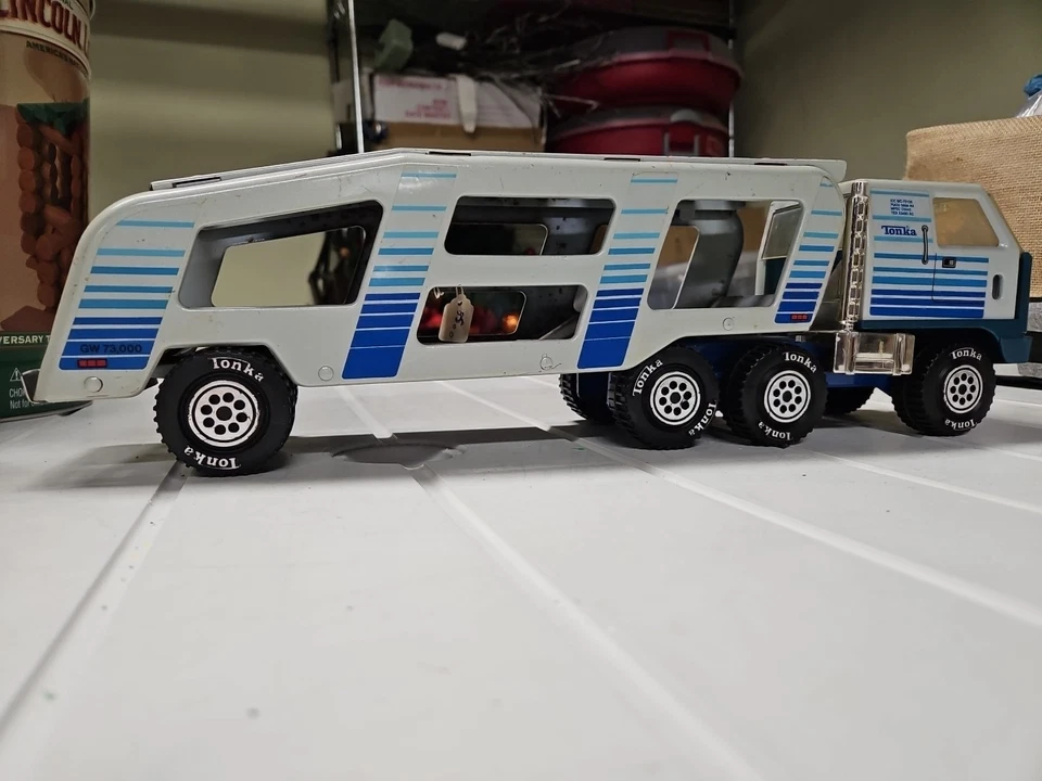 Grúa clásica Blue Mighty Tonka años 70 doble pluma 16,5” restauración Foto 3 de 4