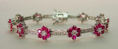 8 Ct Round Lab-Created Pink Ruby 14K White Gold Plated Women's Tennis Bracelet
