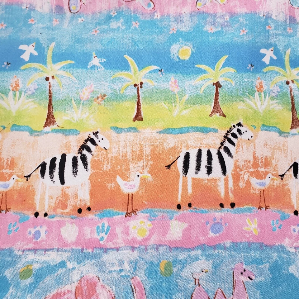 Tecido de algodão vintage infantil novidade colorido zoológico animais de safári 3y X 55" - Imagem 3 de 4