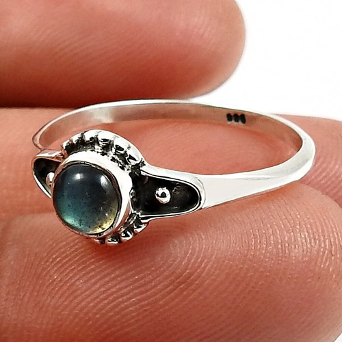 Natural Labradorite Stone Solid 925 Silver Chunky Trendy Rings Size 9 Women Gift - Picture 10 of 14