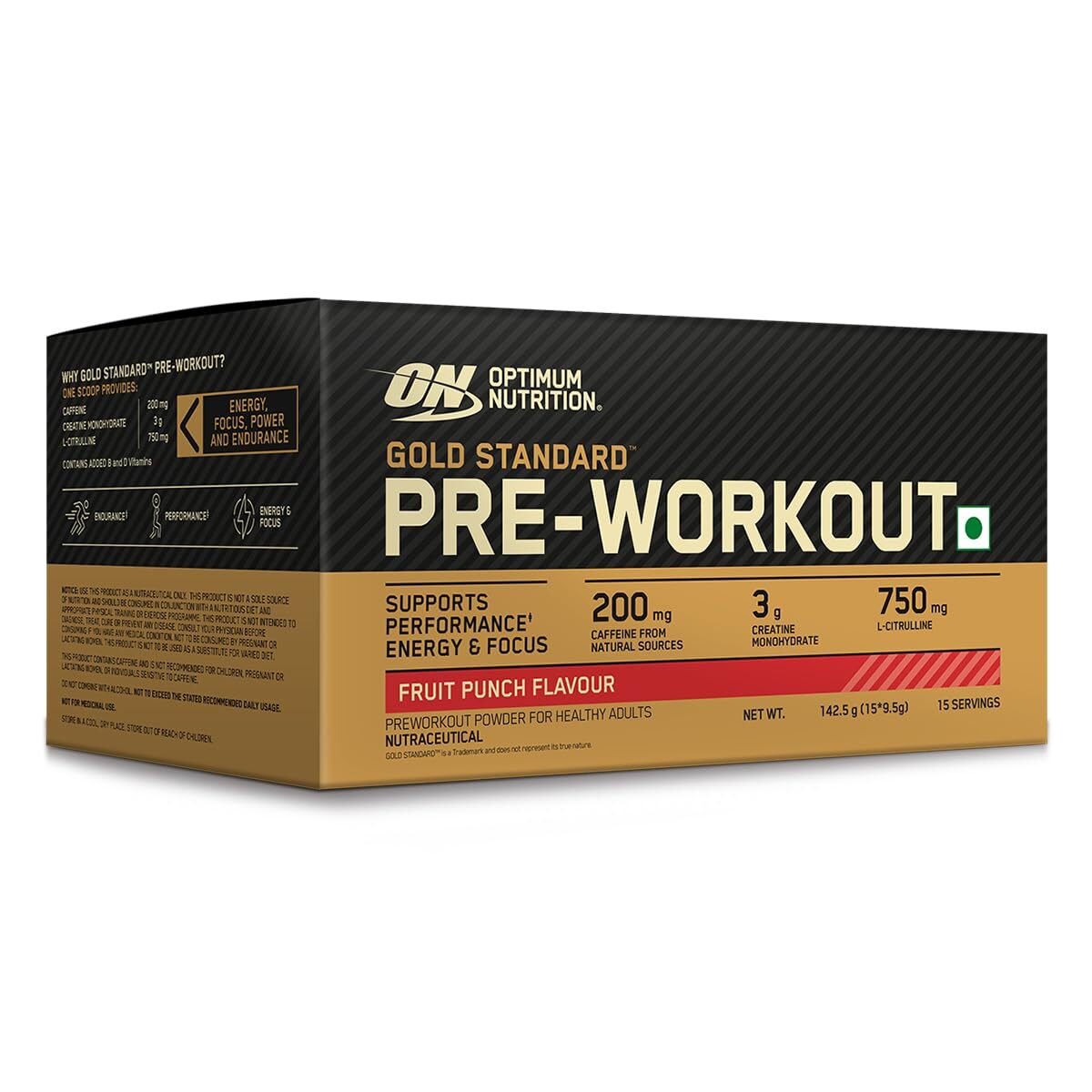 Optimum Nutrition (ON) Pre-Entrenamiento - 142,5 g/15 paquetes de una sola porción |
