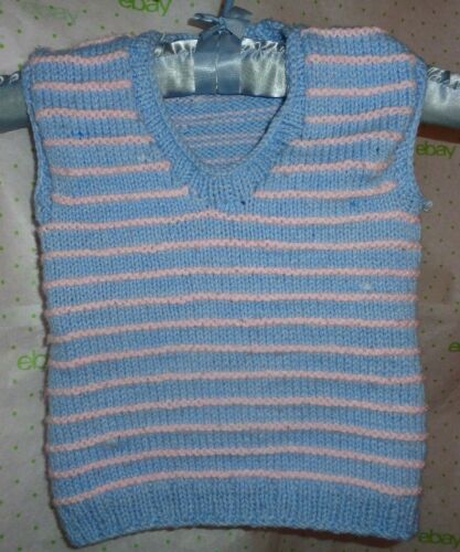 Handmade 3T crochet knit blue pink stripe top tank sweater - Picture 1 of 2