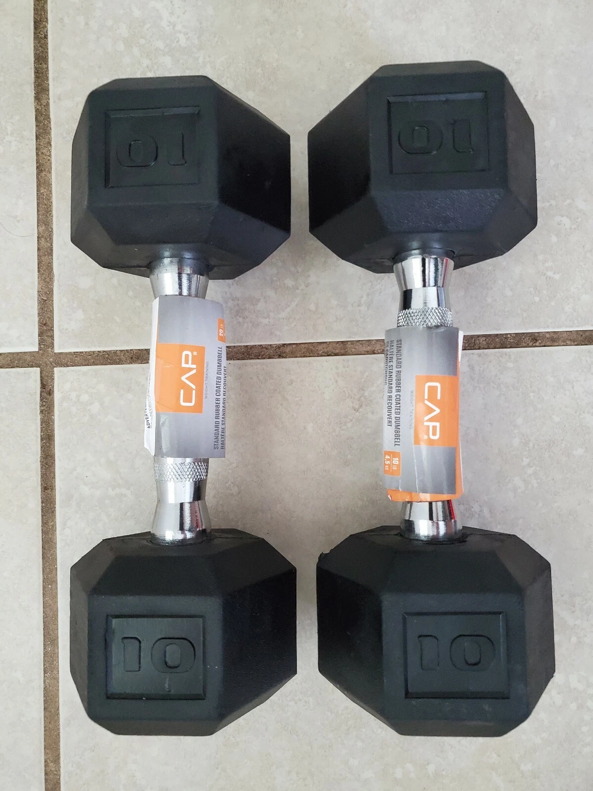 10LB Pair Of Rubber Coated Cap Hex Dumbbells Weights Total 20LB