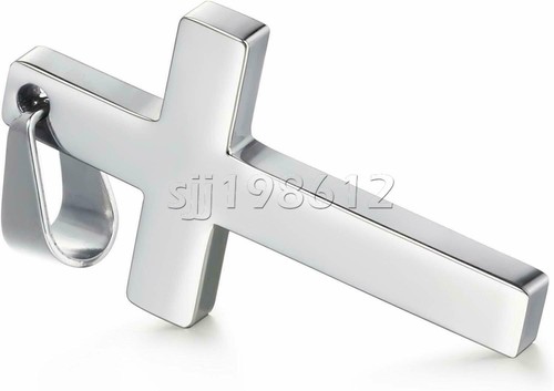 Mens Women Silver Cross Pendant Necklace Stainless Steel Figaro Chain 16"-30" - Picture 5 of 15