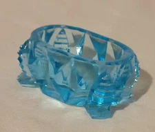 Vintage 1930s Oval Footed Blue Master Salt Cellar Depession Glass Manganese GLOW