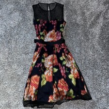 Eliza J Floral Midi Dress Black Belt Tulle Size 0 EUC