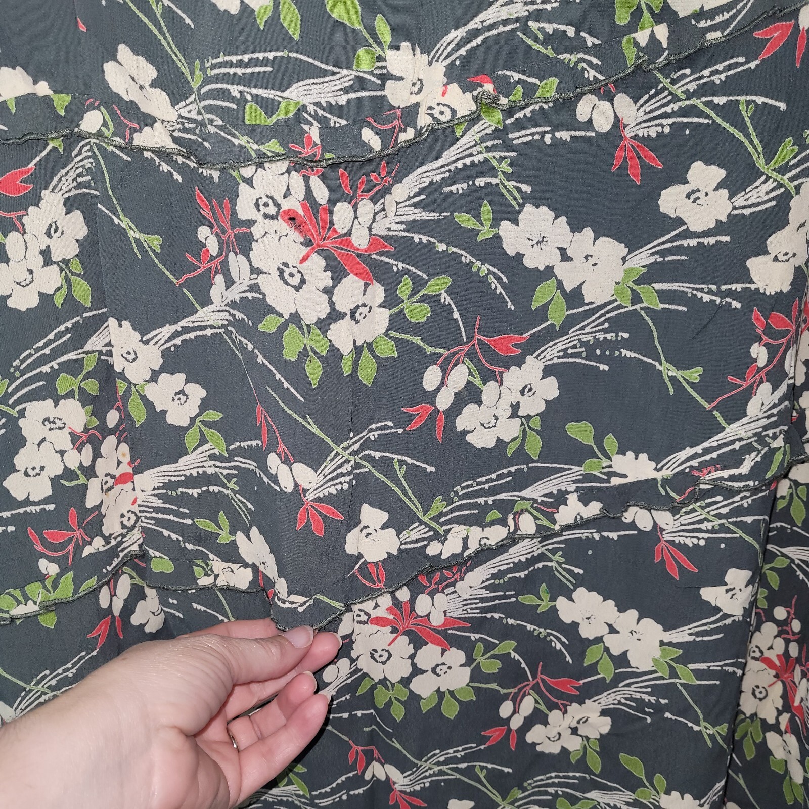 Karavan Skirt Women XL Green Floral Print Rayon A-Line Knee Length Office Casual