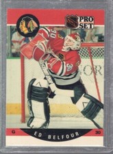 1990 NHL Pro Set Rookie Card RC Trading Card #598 Ed Belfour Chicago Blackhawks