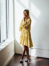 Anine Bing Madison Dress Yellow Marigold Tiered Size Medium