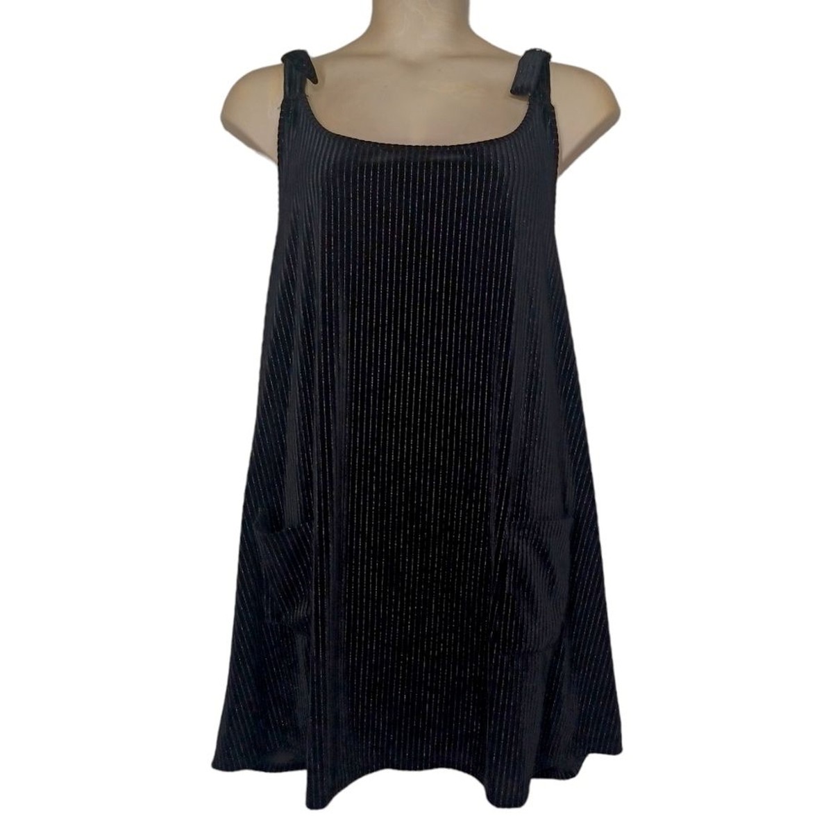 modcloth silver dress $145 MODCLOTH Metallic Silver Thin Stripe Black Velvet Sleeveless Shift  Dress 3X