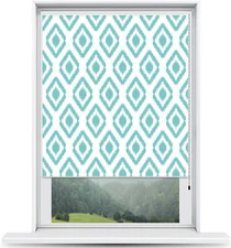 ArtToFrames Custom Window Shade - Blackout Ikat Aqua Design Reversed Roll