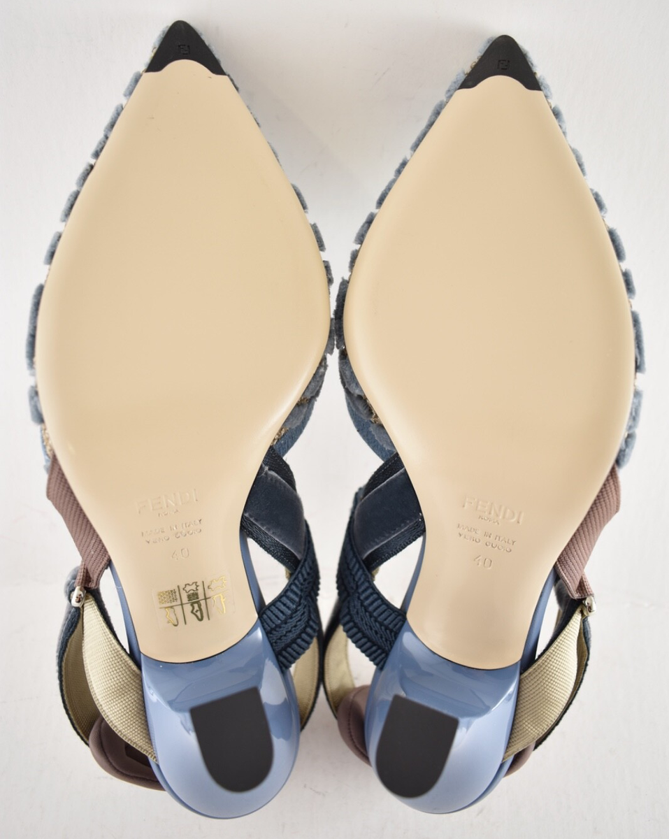 Fendi Colibri Lite 85mm Blue Velvet Beige FF Logo Pointed