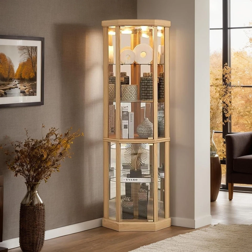 70" Lighted Corner Curio Cabinet,Curio Display Cabinet 5 Shelves china Cabinet - Image 2 of 4