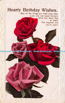 R252367 Happy Birthday Wünsche vier Rosen echte handkolorierte Karte 1927