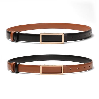 Women's Reversible Leather Belt Skinny Waist Belt for Dresses