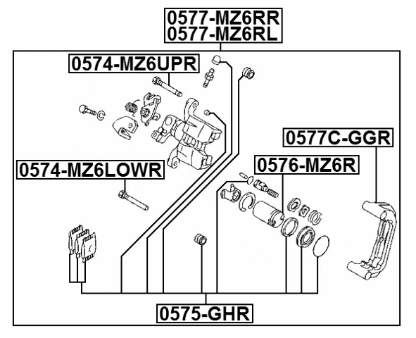 Rear Right Brake Caliper Assembly FEBEST 0577-MZ6RR OEM GJ6A-26-61XC - Image 2 of 3