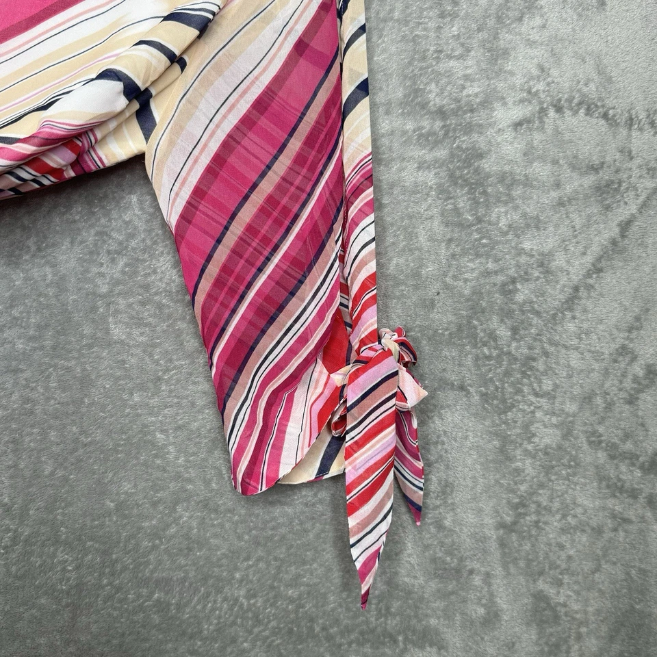 Pale Sky 1X Shirt Top Pink Tan Striped Sheer 3/4 Sleeve Scoop Neck Womens - Imagem 4 de 4