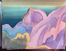 Barbara S. Lawson original w/c painting abstract Yosemite Half Dome Sunset 2005