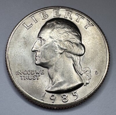 1985-D Washington Quarter 25Cent Coin from US Mint Set. Uncirculated BU