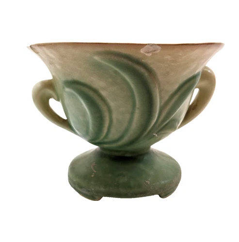 Vintage Brush McCoy Princess Line Planter Vase Green Leaves Oval Double Handle