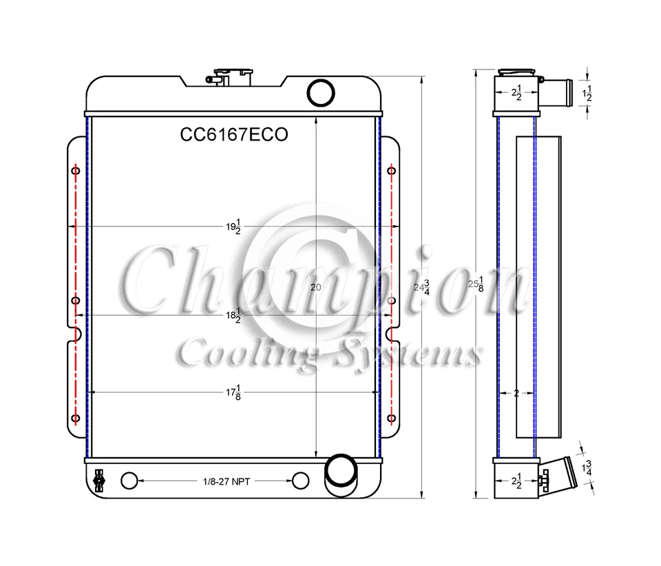 KR Champion 3 filas radiador pasajero inferior para Ford Econoline 1961-1967 Foto 3 de 4