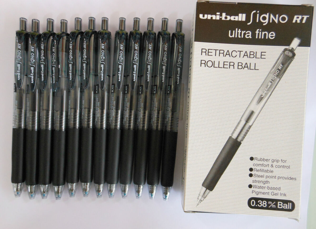 12Pcs Black Ink Gel Pens 0.38mm Fine Point Roller Ball Ballpoint