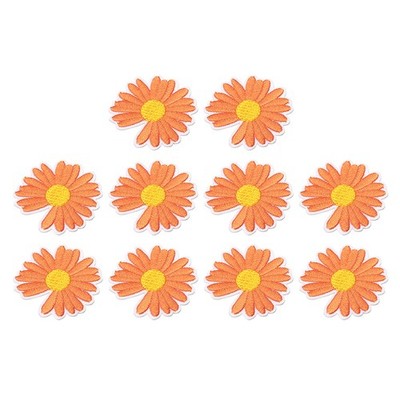 Flower Embroidered Patches, 10Pcs Applique Repair Patch, Orange 1.46''Lx1.42'' W