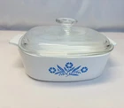VTG - CORNING WARE - BLUE CORNFLOWER  A-2-B SQUARE CASSEROLE DISH & PYREX LID